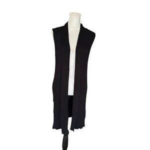 Premise Studio Long Ribbed Black Knit Longline Open front Cardigan Sweater  XL